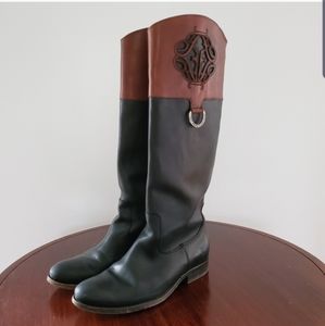 FRYE Melissa riding boots logo black brown 7.5